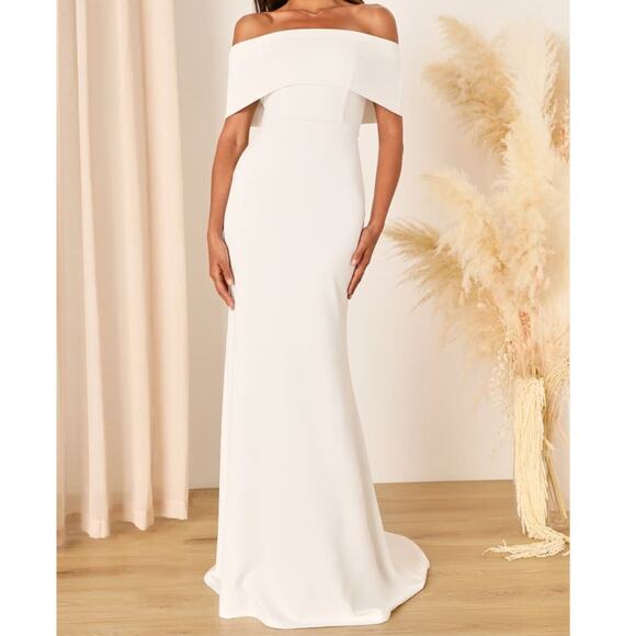 Lulus Bridal NWT Exceptional Romance White Off-the-Shoulder Mermaid Maxi Dress - Picture 2 of 10